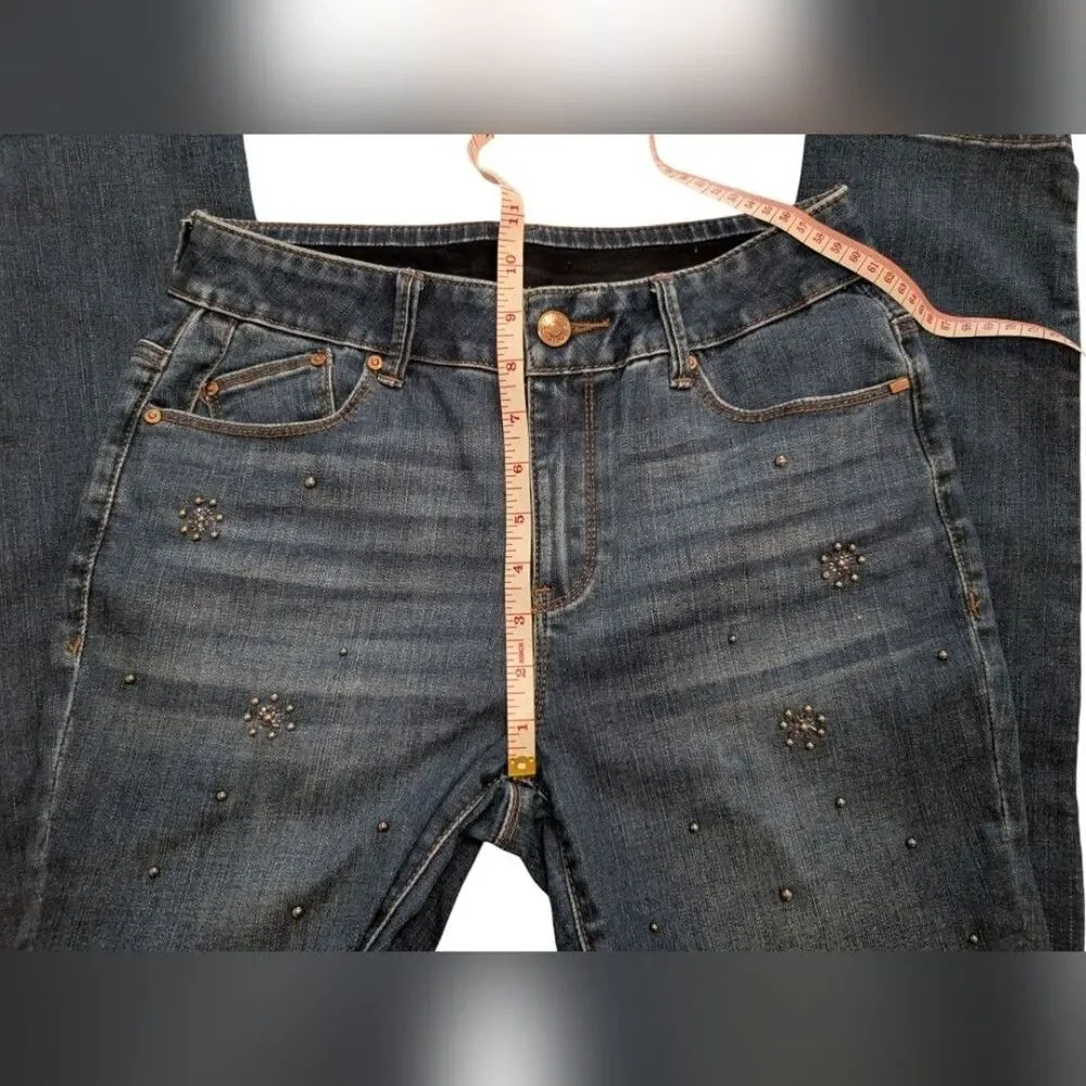 Chico's Dark Blue Denim Gray Beaded Y2K Midrise Ankle Jeans Women's Size 4R - Picture 10 of 12